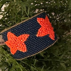 Orange/Navy Star Seed Bead Game Day Cuff Bracelet